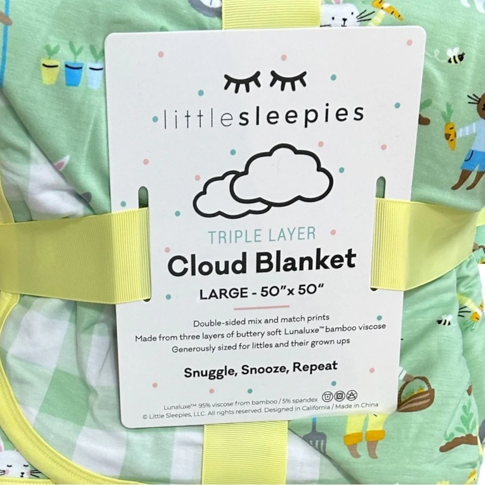 New Little Sleepies Easter Cloud Blanket RARE Bunny Carrot Garden Lg Reversible